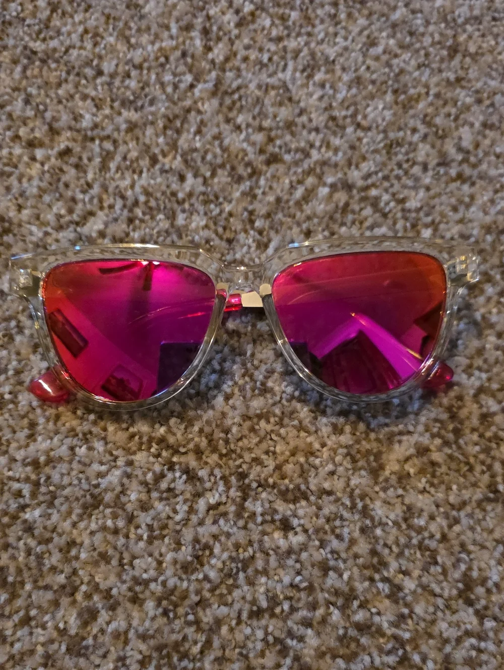 Polarized Atomic Candy Womens Clear Frame Sunglasses with Pink Mirrored Lenses